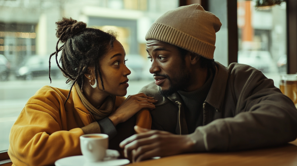 Zwei Personen im Café im tiefgehenden Gespräch – ein Symbol dafür, dass bei Depression zu welchem Arzt auch persönliche Nähe und Unterstützung als erste Anlaufstelle zählen.